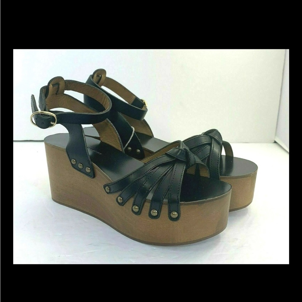 Isabel Marant Etoile Zia Leather Platform Wooden Wedge Sandals EU 35 US 5 $455